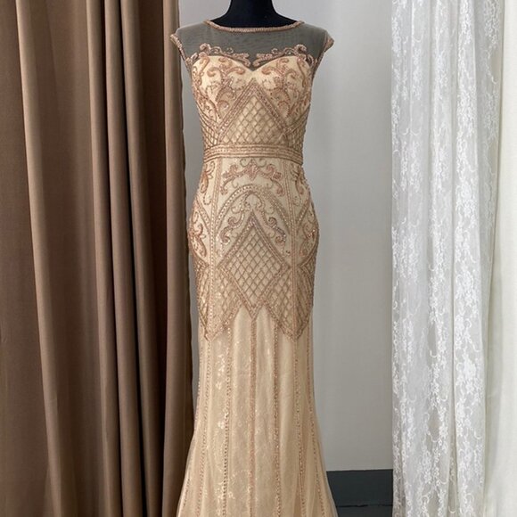 ROSE GOLDIllusion Neck Sheath Shape Prom Dress AC7001